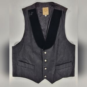 WAH Maker Men's Western Style Vest Medium Velvet Lapels Button Damask Adjustable